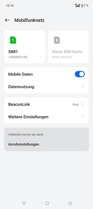 Wählen Sie SIM1 oder SIM2
