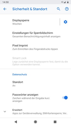 Scrollen Sie und wählen Sie Erweitert