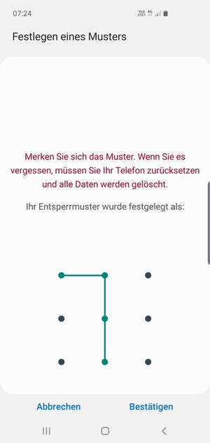 Zeichnen Sie das Entsperrmuster erneut und wählen Sie Bestätigen