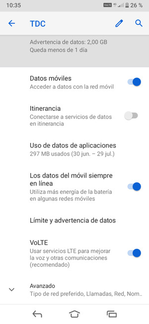 Desplácese y seleccione Avanzado