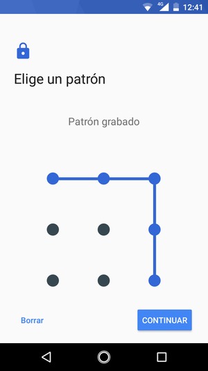Dibuje un patrón de desbloqueo y seleccione CONTINUAR