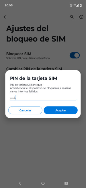Introduzca su PIN de tarjeta SIM antiguo y seleccione Aceptar
