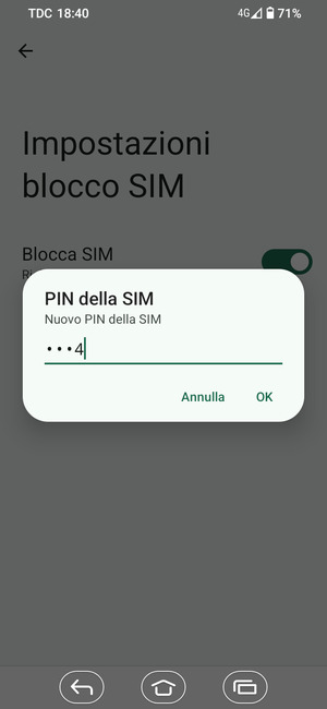 Inserisci Nuovo PIN della SIM e seleziona OK