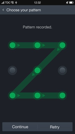Draw an unlock pattern and select Continue
