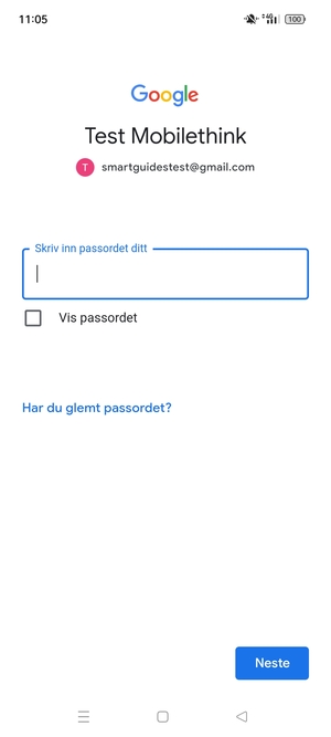 Skriv inn passord og velg Neste