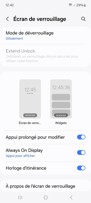 Sélectionnez Mode de déverrouillage