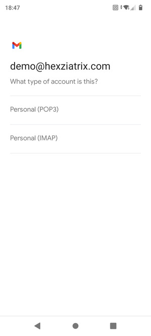 Select Personal (POP3) or Personal (IMAP)