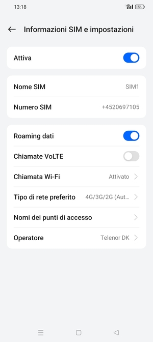 Attiva o disattiva Roaming dati