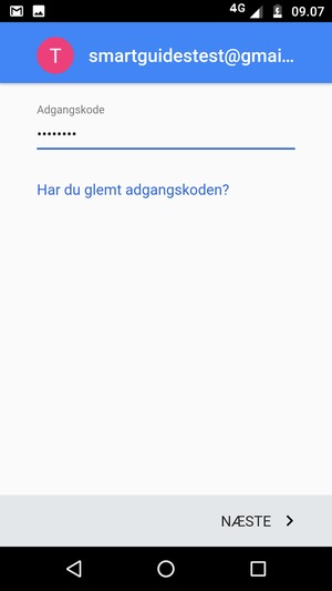 Indtast din adgangskode og vælg NÆSTE