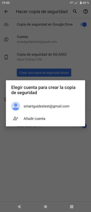Seleccione su cuenta de copia de seguridad