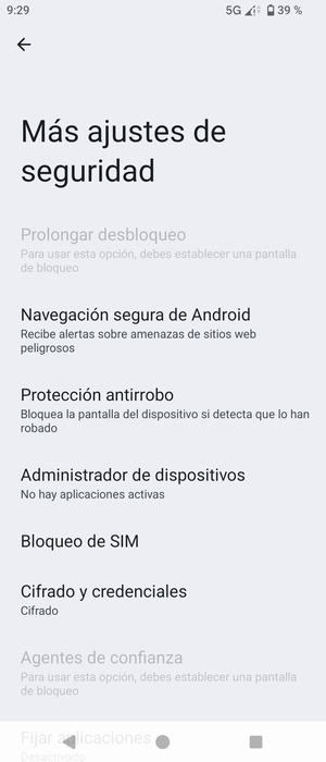 Seleccione Bloqueo de SIM