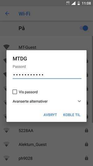 Skriv inn Wi-Fi-passord og velg KOBLE TIL