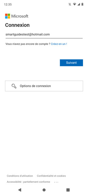 Saisissez votre Adresse e-mail et sélectionnez Suivant