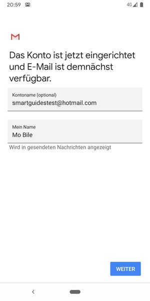Geben Sie Ihrem Konto einen Namen und geben Sie Ihren Namen ein. Wählen Sie WEITER