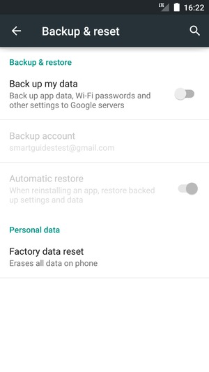 Turn on Back up my data
