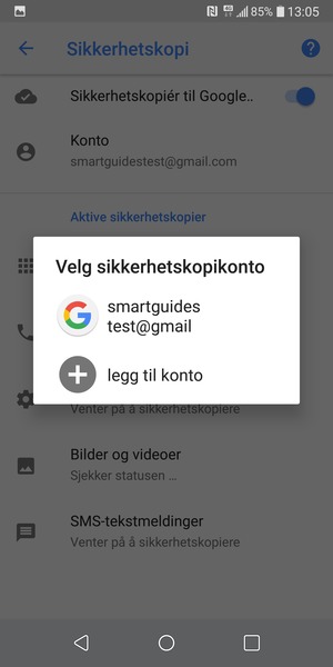 Velg sikkerhetskopi-kontoen din