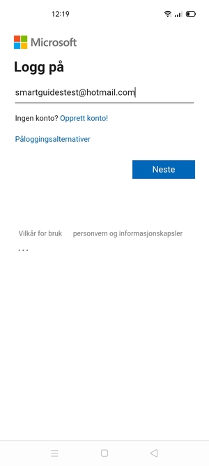 Skriv inn e-postadresse og velg Neste