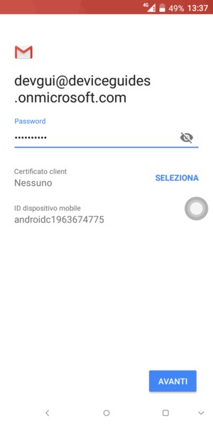 Inserisci la tua password e seleziona AVANTI