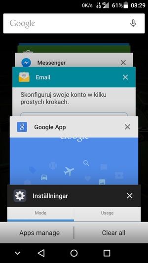 Välj Clear all för att stänga alla appar som körs