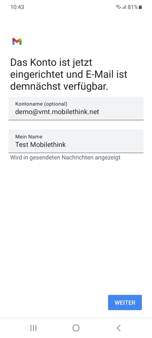 Geben Sie Ihrem Konto einen Namen und geben Sie Ihren Namen ein. Wählen Sie WEITER