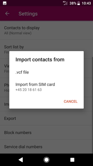 Select Import from SIM card