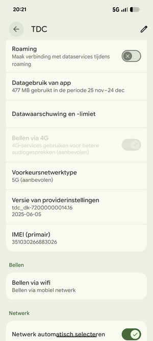 Scroll naar en selecteer Voorkeursnetwerktype
