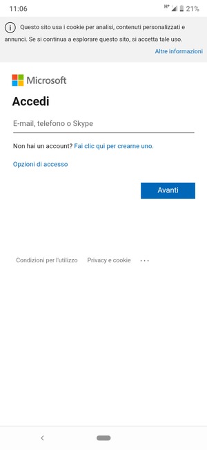 Inserisci il tuo indirizzo email e seleziona Avanti