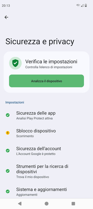 Per attivare il blocco dello schermo, vai al menu Sicurezza e privacy e seleziona Sblocco dispositivo