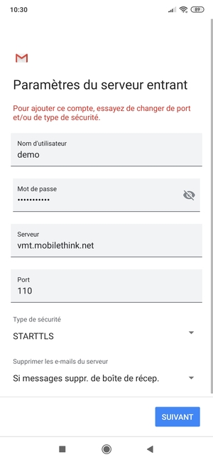Sélectionnez Type de sécurité