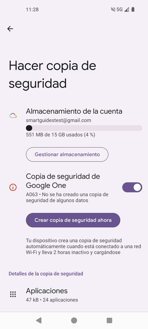 Seleccione Almacenamiento de la cuenta