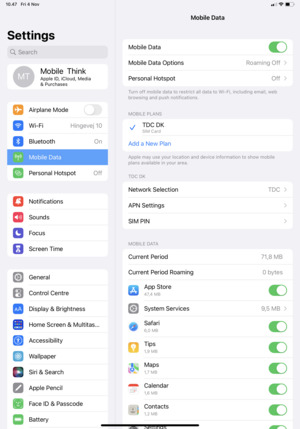 To change the PIN for the SIM card, select Mobile Data and SIM PIN