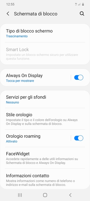 Seleziona Tipo di blocco schermo