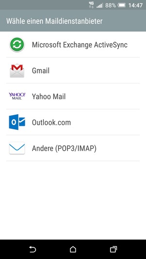Wählen Sie Microsoft Exchange ActiveSync