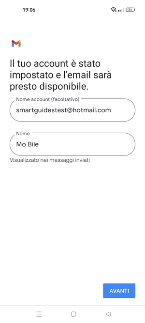 Scegli un nome per il tuo account e inserisci il tuo nome. Seleziona AVANTI