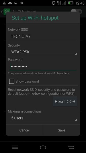 Setup Wi-Fi hotspot and select Save