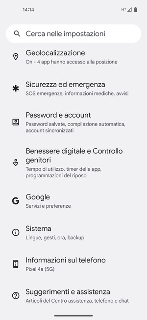Scorri e seleziona Password e account