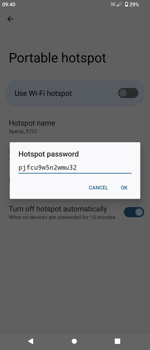 Enter a Wi-Fi hotspot password of at least 8 characters and select OK