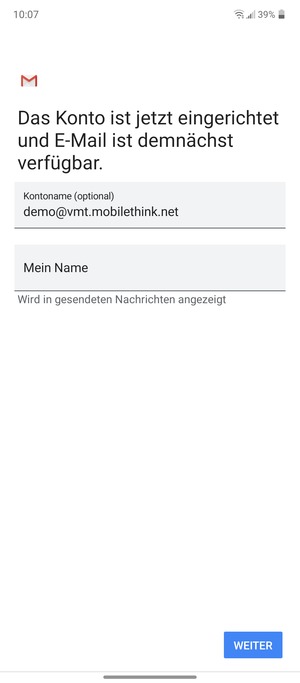 Geben Sie Ihrem Konto einen Namen und geben Sie Ihren Namen ein. Wählen Sie WEITER
