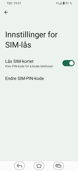 Velg Endre SIM-Pin-kode