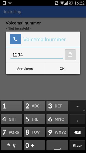 Voer het Voicemailnummer in en selecteer OK
