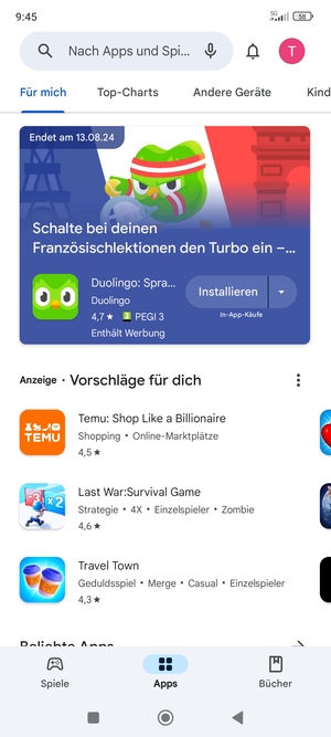 Wählen Sie die Suchleiste