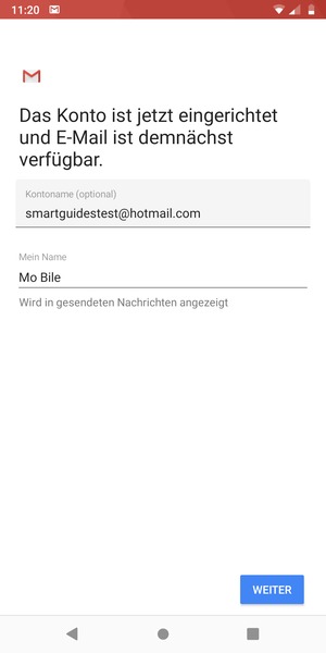 Geben Sie Ihrem Konto einen Namen und geben Sie Ihren Namen ein. Wählen Sie WEITER