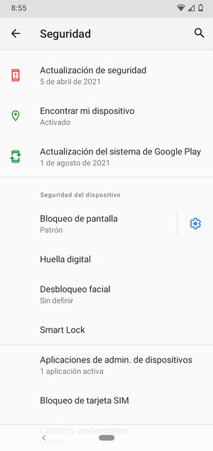 Seleccione Bloqueo de tarjeta SIM