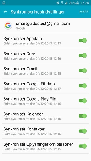 Kontroller at Synkronisér Kontakter er valgt og vælg MERE