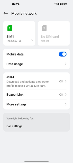 Select SIM1 or SIM2