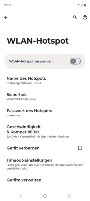 Wählen Sie Passwort des Hotspots