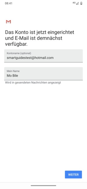 Geben Sie Ihrem Konto einen Namen und geben Sie Ihren Namen ein. Wählen Sie WEITER
