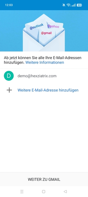 Wählen Sie WEITER ZU GMAIL