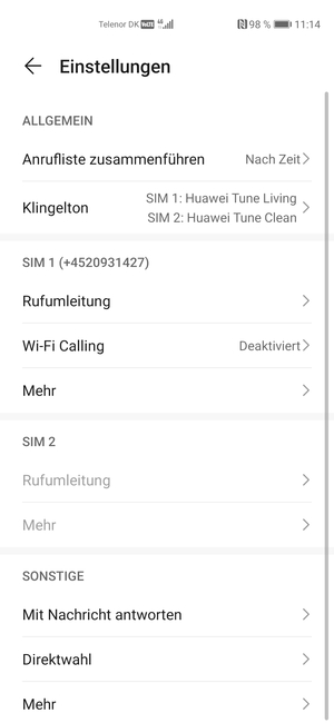 Scrollen Sie zu SIM 1 oder SIM 2 und wählen Sie Mehr