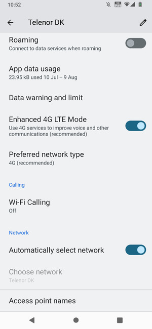 Scroll to and select Access point names